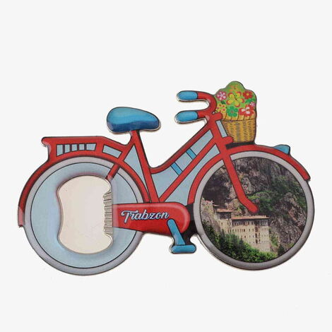 Trabzon Themed Bicycle Shaped Metal Magnetic Bottle Opener 100x65 mm - 3