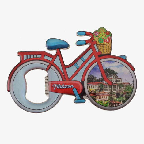 Trabzon Themed Bicycle Shaped Metal Magnetic Bottle Opener 100x65 mm - 4