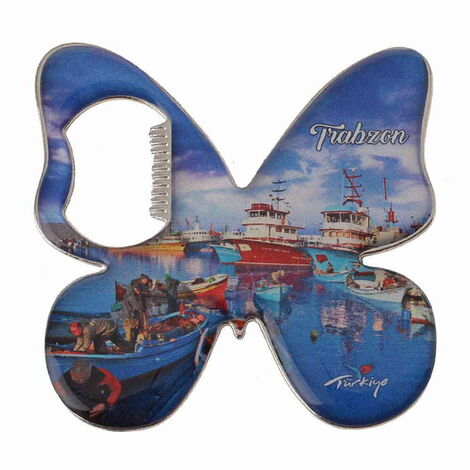 Trabzon Themed Butterfly Shaped Metal Magnetic Bottle Opener 70x70 mm - 4