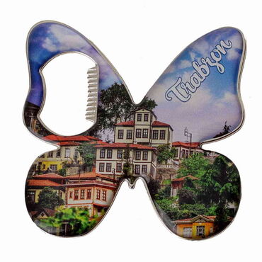 Trabzon Themed Butterfly Shaped Metal Magnetic Bottle Opener 70x70 mm - 5