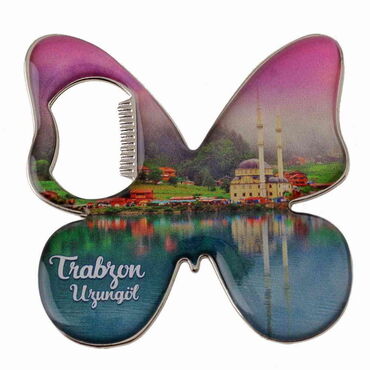 Trabzon Themed Butterfly Shaped Metal Magnetic Bottle Opener 70x70 mm - 7