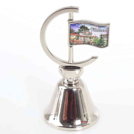 Trabzon Themed Collectible Souvenir Double Face Metal Spinner Flag Bell 44x96 mm - 5