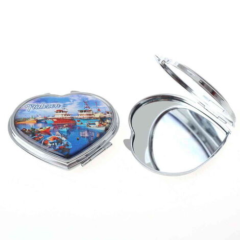 Trabzon Themed Customised Metal Epoxy Travel Make Up Compact Heart Shaped Mirror 70x65x8 mm - 2