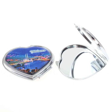 Trabzon Themed Customised Metal Epoxy Travel Make Up Compact Heart Shaped Mirror 70x65x8 mm - 3