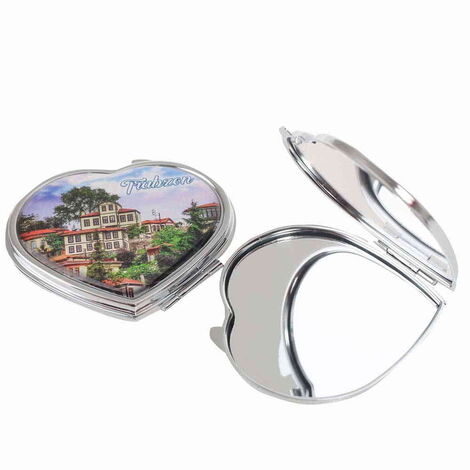 Trabzon Themed Customised Metal Epoxy Travel Make Up Compact Heart Shaped Mirror 70x65x8 mm - 5