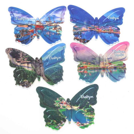 Trabzon Themed Customised UV Printed Plastic Base Butterfly Shaped Fridge Magnet 80x58 mm - 3