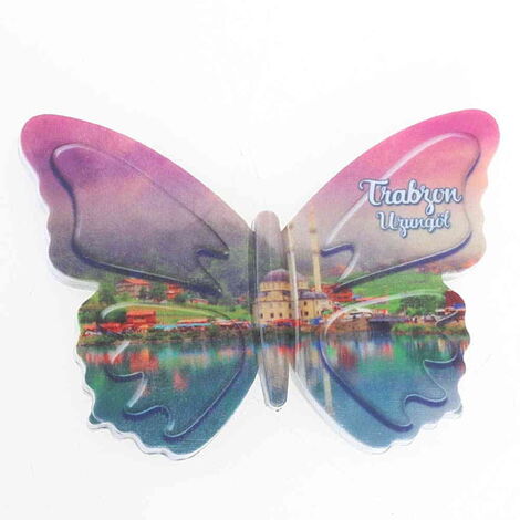 Trabzon Themed Customised UV Printed Plastic Base Butterfly Shaped Fridge Magnet 80x58 mm - 5