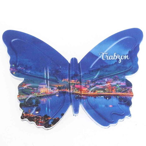 Trabzon Themed Customised UV Printed Plastic Base Butterfly Shaped Fridge Magnet 80x58 mm - 6