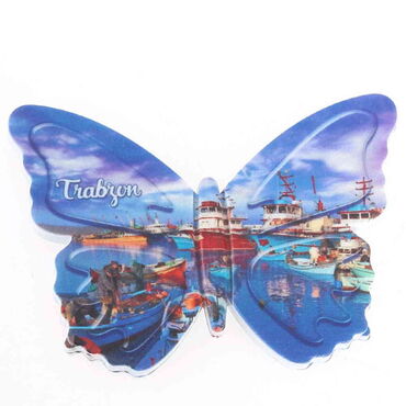 Trabzon Themed Customised UV Printed Plastic Base Butterfly Shaped Fridge Magnet 80x58 mm - 8