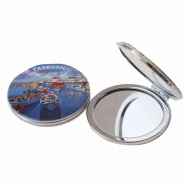 Trabzon Themed Customised Uv Printed Round Compact Mirror 72x11 mm - 5