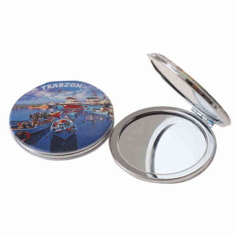 Trabzon Themed Customised Uv Printed Round Compact Mirror 72x11 mm - 5