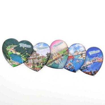 Trabzon Themed Epoxy Dome Heart Souvenir Fridge Magnet 65x60 mm - 3