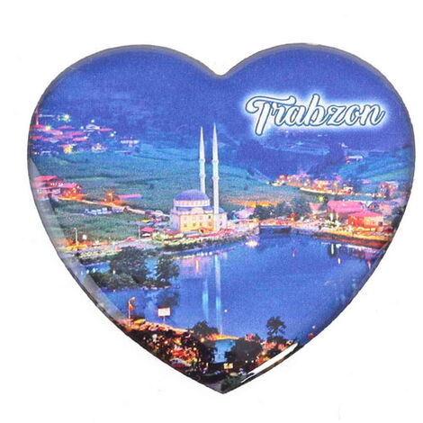 Trabzon Themed Epoxy Dome Heart Souvenir Fridge Magnet 65x60 mm - 4