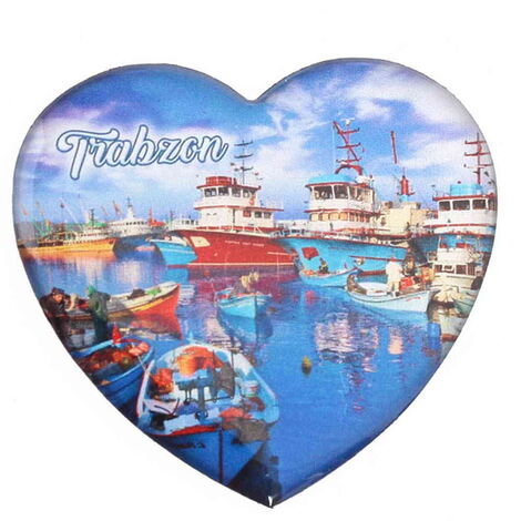 Trabzon Themed Epoxy Dome Heart Souvenir Fridge Magnet 65x60 mm - 5