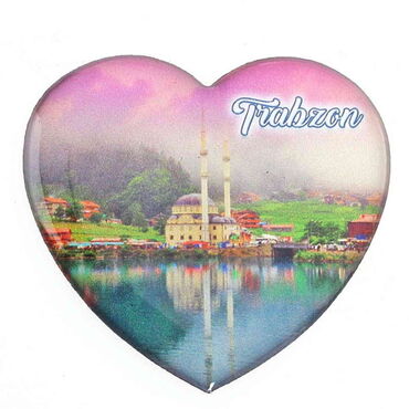 Trabzon Themed Epoxy Dome Heart Souvenir Fridge Magnet 65x60 mm - 6