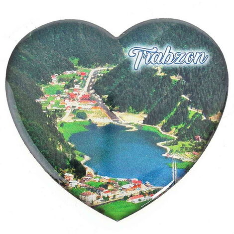 Trabzon Themed Epoxy Dome Heart Souvenir Fridge Magnet 65x60 mm - 7