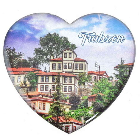 Trabzon Themed Epoxy Dome Heart Souvenir Fridge Magnet 65x60 mm - 8