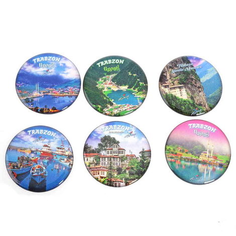 Trabzon Themed Epoxy Dome Round Souvenir Fridge Magnet 67 mm - 2