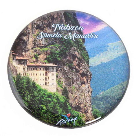 Trabzon Themed Epoxy Dome Round Souvenir Fridge Magnet 67 mm - 3