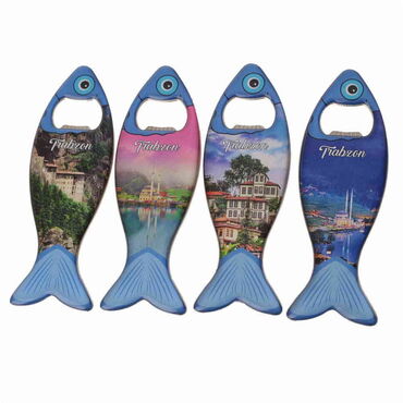 Trabzon Themed Fish Shaped Metal Magnetic Bottle Opener 120x43 mm - 3