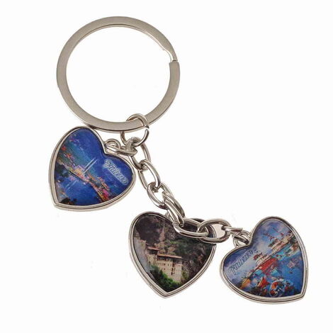 Trabzon Themed Metal Keychain With 3 Charms - Heart 40x85 mm - 3