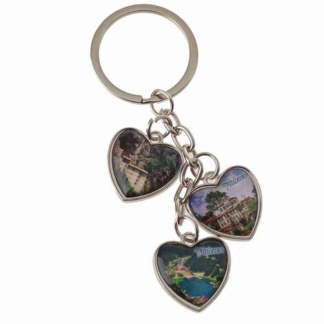 Trabzon Themed Metal Keychain With 3 Charms - Heart 40x85 mm - 5