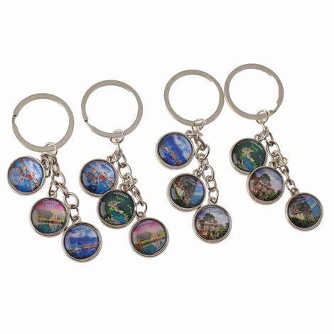 Trabzon Themed Metal Keychain With 3 Charms - Round 40x90 mm - 2