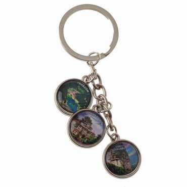 Trabzon Themed Metal Keychain With 3 Charms - Round 40x90 mm - 3