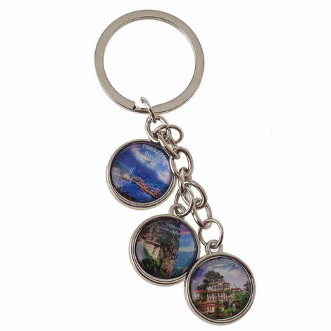 Trabzon Themed Metal Keychain With 3 Charms - Round 40x90 mm - 4