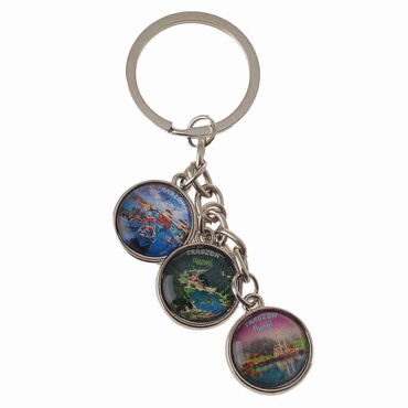 Trabzon Themed Metal Keychain With 3 Charms - Round 40x90 mm - 5