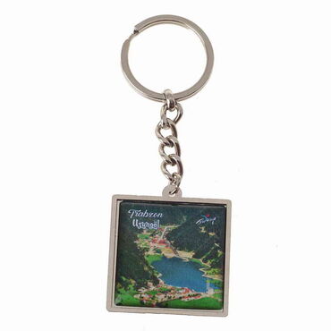 Trabzon Themed Metal Square Shaped Double Face Keychain 36x95 mm - 2