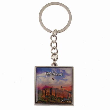 Trabzon Themed Metal Square Shaped Double Face Keychain 36x95 mm - 3