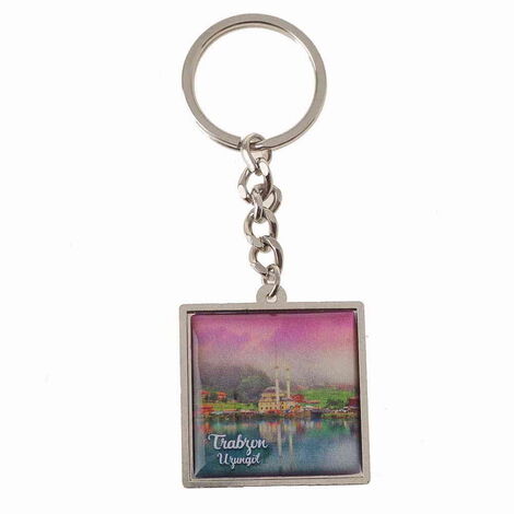 Trabzon Themed Metal Square Shaped Double Face Keychain 36x95 mm - 4