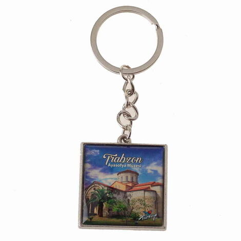 Trabzon Themed Metal Square Shaped Double Face Keychain 36x95 mm - 6