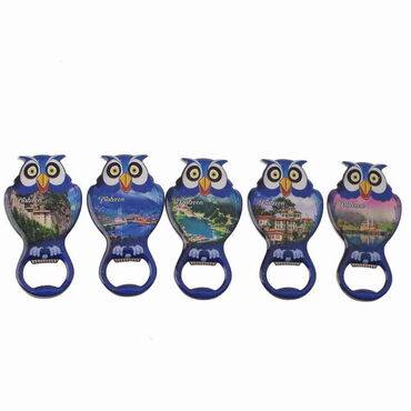 Trabzon Themed Owl Shaped Metal Magnetic Bottle Opener 88x47 mm - 3