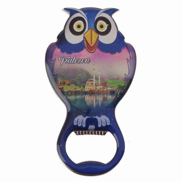 Trabzon Themed Owl Shaped Metal Magnetic Bottle Opener 88x47 mm - 4