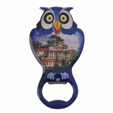 Trabzon Themed Owl Shaped Metal Magnetic Bottle Opener 88x47 mm - 5