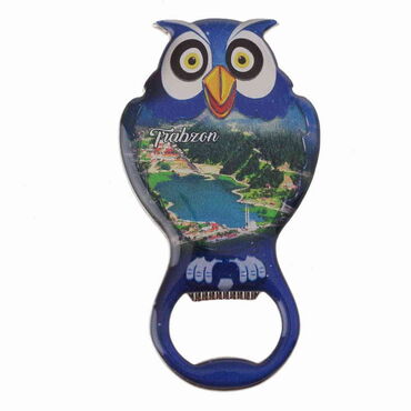 Trabzon Themed Owl Shaped Metal Magnetic Bottle Opener 88x47 mm - 6