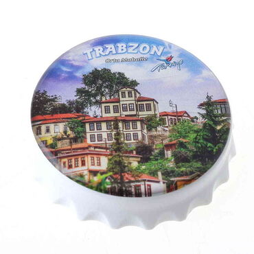 Trabzon Themed Round Cap Shaped Magnetic Bottle Opener 63x15 mm - 4