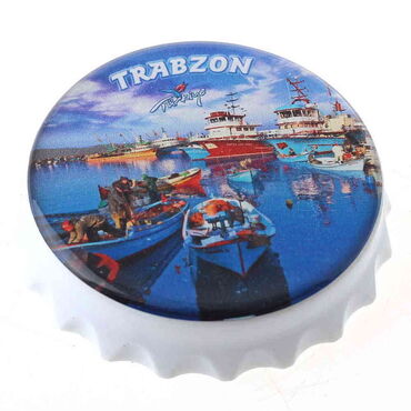 Trabzon Themed Round Cap Shaped Magnetic Bottle Opener 63x15 mm - 6