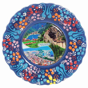 Trabzon Themed Turkish Ceramic Plate With Epoxy 25 Cm - 2