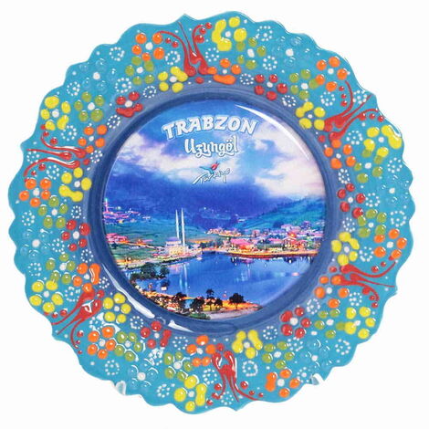 Trabzon Themed Turkish Ceramic Plate With Epoxy 25 Cm - 7