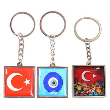 Turkey Themed Metal Square Shaped Double Face Keychain 36x95 mm - 2