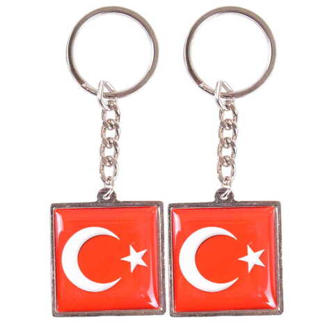 Turkey Themed Metal Square Shaped Double Face Keychain 36x95 mm - 3