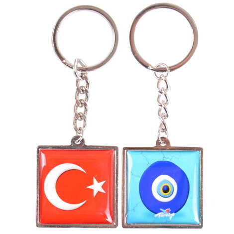 Turkey Themed Metal Square Shaped Double Face Keychain 36x95 mm - 4