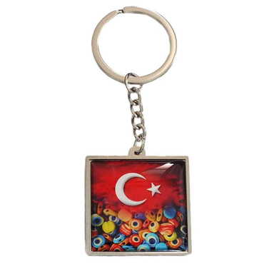 Turkey Themed Metal Square Shaped Double Face Keychain 36x95 mm - 5