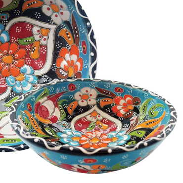 Turkish Ceramic Engraved Relief Bowl 13 Cm - 1