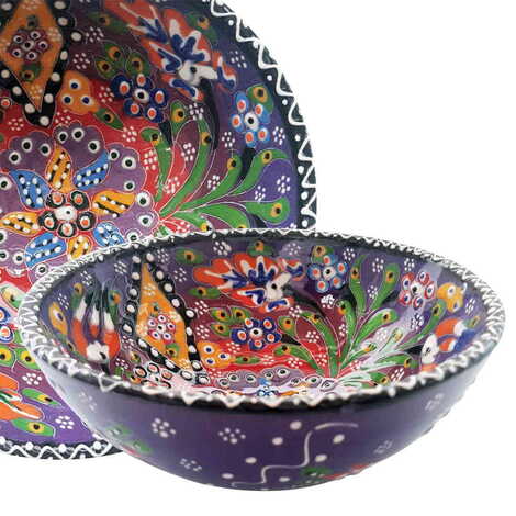 Turkish Ceramic Engraved Relief Bowl 16 Cm - 1