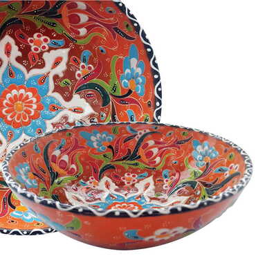 Turkish Ceramic Engraved Relief Bowl 20 Cm - Myros