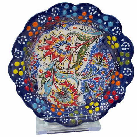 Turkish Ceramic Engraved Relief Daisy Bowl 13 cm - 7